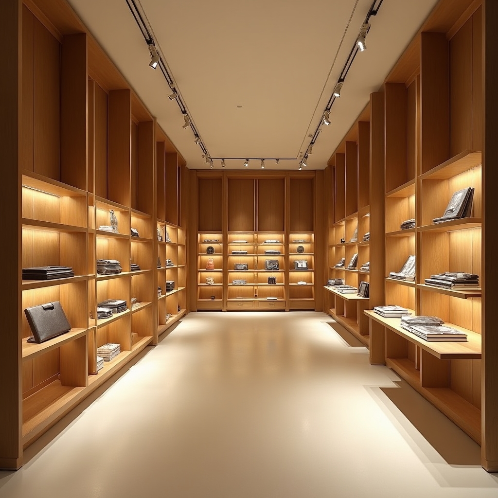 Design dell'ambiente retail con illuminazione strategica e layout prodotti